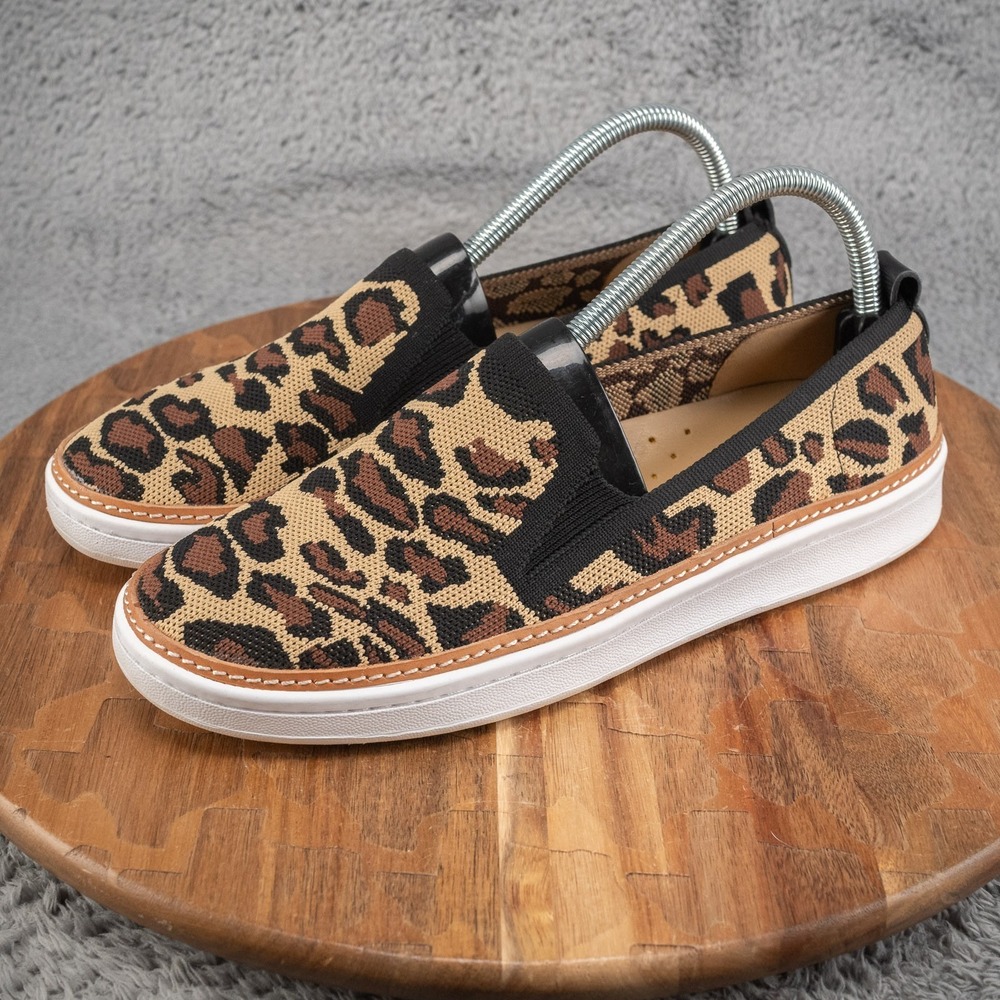 Talbots Womens Brittany Leopard Print Knit Stretch Sneakers Size 9 M slip on - Picture 3 of 7